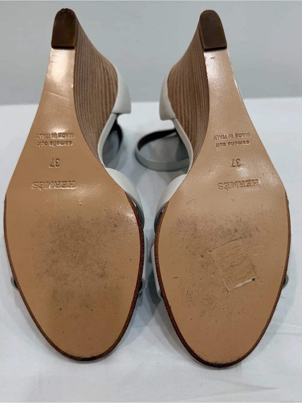 Hermes Legend Leather H Sandal Wedges - White Calfskin - Size 37 US 6.5
